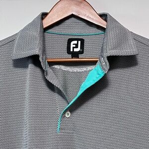 FootJoy Polo Golf Shirt Men's‎ Size L Grey Teal Herringbone Performance Glenmoor